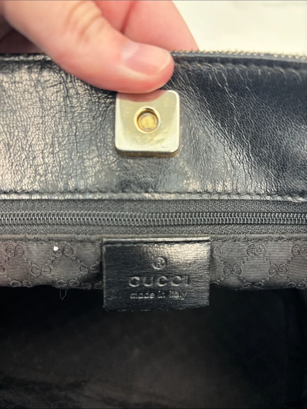 Gucci GG black small Denim Double Pocket top handle Tote